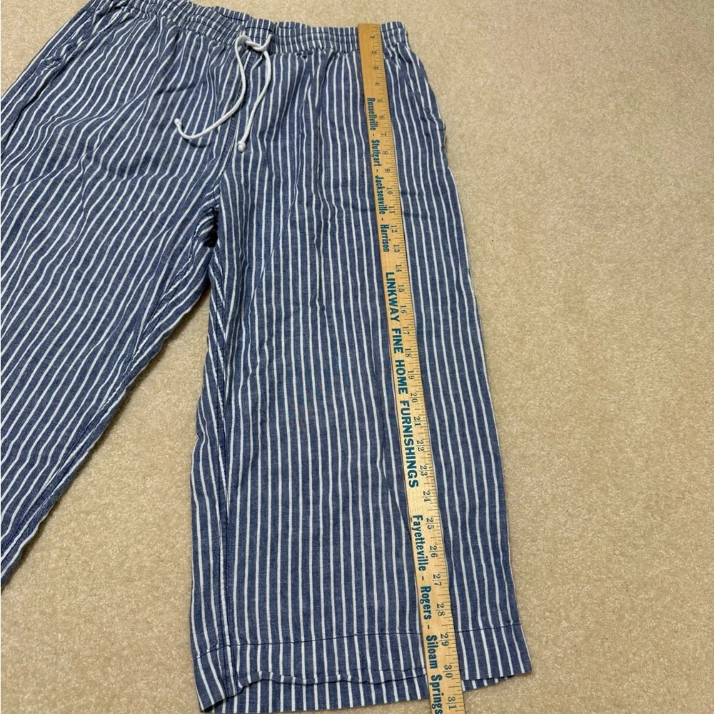 Beach Lunch Lounge Crop Linen Navy and White Striped Pants - Picture 4 of 7
